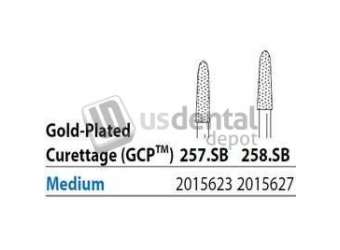 PREMIER Two Striper FG 257.SB Medium Diamond Burs, Gold-Plated Curettage, 8mm Cutting - #2015623