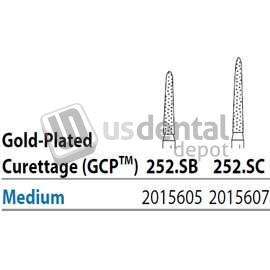 PREMIER Two Striper FG 252.SC Medium Diamond Burs, Gold-Plated Curettage, 10mm Cutting - #2015607