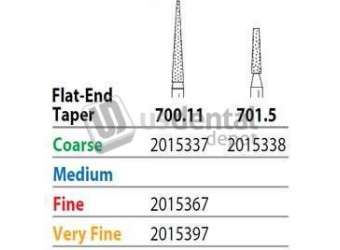 PREMIER Two Striper FG 700.11 Fine Diamond Burs, Flat-End Taper. Pack of 5 - #2015367