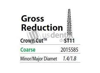 PREMIER Two Striper FG #ST11 Gross reduction  Coarse Diamond Bur, Crown Cut. Pack of 5 - #2015585