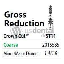 PREMIER Two Striper FG #ST11 Gross reduction  Coarse Diamond Bur, Crown Cut. Pack of 5 - #2015585