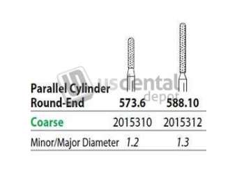 PREMIER Two Striper FG #588.10 Coarse Diamond Bur, Cylinder Round-End. Pack of 5 - #2015312