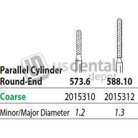 PREMIER Two Striper FG #588.10 Coarse Diamond Bur, Cylinder Round-End. Pack of 5 - #2015312