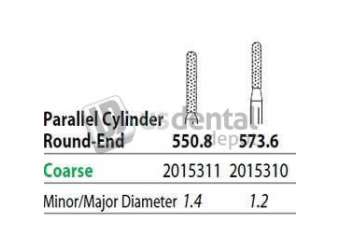 PREMIER Two Striper FG #573.6 Coarse Diamond Bur, Cylinder Round-End. Pack of 5 - #2015310