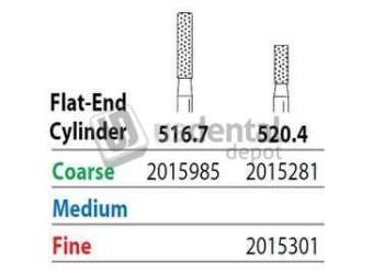 PREMIER Two Striper FG #520.4 Coarse Diamond Bur, Flat-End Cylinder. Pack of 5 - #2015281