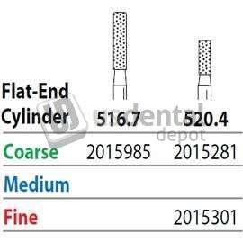 PREMIER Two Striper FG #520.4 Coarse Diamond Bur, Flat-End Cylinder. Pack of 5 - #2015281