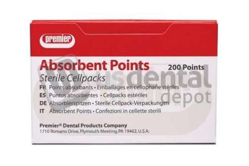 PREMIER  XX-Fine - X-Coarse ASSORTED Absorbent Paper Points, WHITE. Box of 200 - #9055109