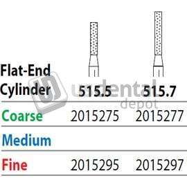 PREMIER Two Striper FG #515.5 Coarse Diamond Bur, Flat-End Cylinder. Pack of 5 - #2015275