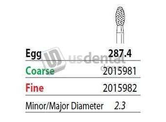 PREMIER Two Striper FG #287.4F -  Fine Egg shape Diamond Bur. Pack of 5 - #2015982 - # CFKT00201