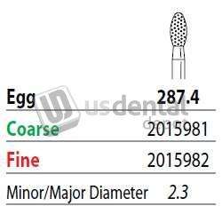 PREMIER Two Striper FG #287.4F -  Fine Egg shape Diamond Bur. Pack of 5 - #2015982 - # CFKT00201