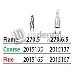 PREMIER Two Striper FG #270.6.5 Fine Diamond Burs, Flame shaped. Pack of 5 - #2015167