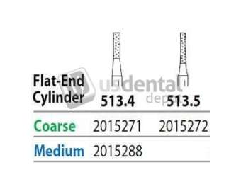 PREMIER Two Striper FG #513.4 Coarse Diamond Bur, Flat-End Cylinder. Pack of 5 - #2015271