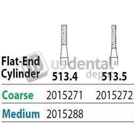 PREMIER Two Striper FG #513.4 Coarse Diamond Bur, Flat-End Cylinder. Pack of 5 - #2015271