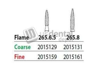 PREMIER Two Striper FG #265.6.5 Coarse Diamond Burs, Flame shaped. Pack of 5 - #2015129