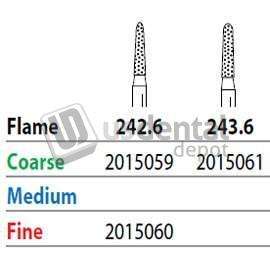 PREMIER Two Striper FG #243.6 Coarse  Grit  Diamond Bur, Flame Shaped. Pack of 5 - #2015061