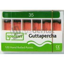 SPIDENT - Spident Gutta Percha Points size #35, Hand Rolled / Color Coded, Package of 120 - # SG-35