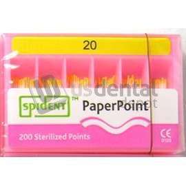 SPIDENT - Spident Absorbent Paper Points Size #20 ISO Standardized, Color Coded - # SP-20