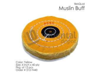 BESQUAL Muslin Buffs Yellow - 4inch x 40 Ply - 12pk - Leather Center - carefully selected material - each ply is a full cut - stitching is uniform - will not pull out #212-441