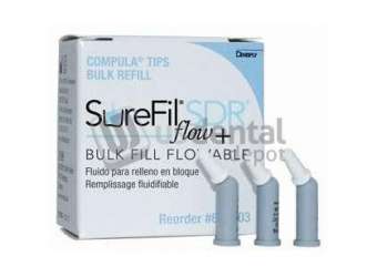 DENTSPLY - SureFil SDR Flow + Bulk Fill Flowable - Universal Shade- Compula Tips Bulk Refill: 50 - 0.25 Gm. Composite Base used for posterior restorations- that allows for bulk placements up to 4 mm with a short 20-second cure time. SDR (Stress Decreasing Resin) Technology optimizes the way that the polymer network is formed while curing- REDucing the polymerization stress caused by polymers that become too taut. Contains fluoride- radiopaque. - #61C103