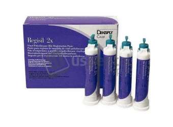 DENTSPLY - Regisil 2X - VPS Bite Registration Paste- 4 - 50 mL HP Cartridges (Purple)- and 12 Mixing Tips. - #619500