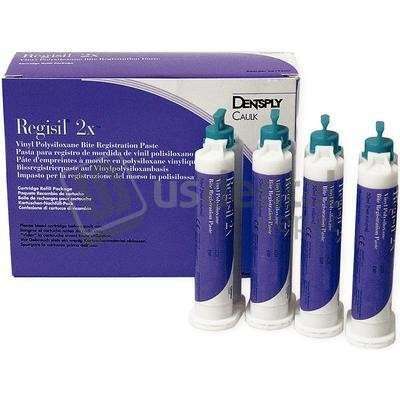 DENTSPLY - Regisil 2X - VPS Bite Registration Paste- 4 - 50 mL HP Cartridges (Purple)- and 12 Mixing Tips. - #619500