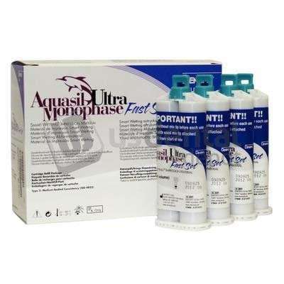 DENTSPLY - Aquasil Ultra - Monophase (Purple) Fast set- 4 - 50 mL Cartridges and 12 Mixing Tips. - #678774