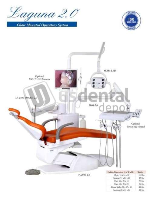 TPC - Laguna LED550  Dental chair Operatory Package with Ass't Instrumentation / NO Cuspidor (Includes: L2000,PC5000,LAG-BRKT,2015,L550-LED) - # LP2115-550LED-2.0