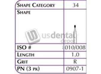 SHOFU FG Hybrid Reg - 0907-1 Diamond Grit R Medium Length-1 3.0-6pk # 0907