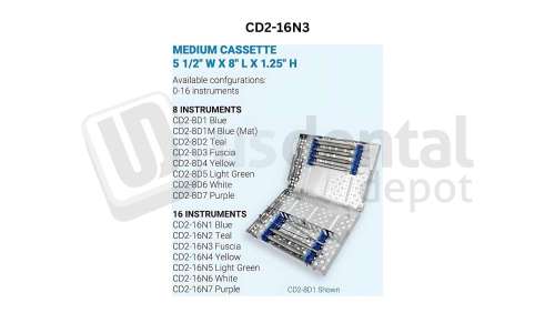 NORDENT - Cassette, Double Sided, Medium, 16-instruments, Fuscia - Sterlization Cassettes - # CD2-16N3