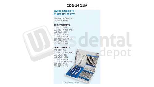 NORDENT - Cassette, Double Sided, Large, 16-instruments with Divider and Mat, BLUE - Sterlization Cassettes - # CD3-16D1M