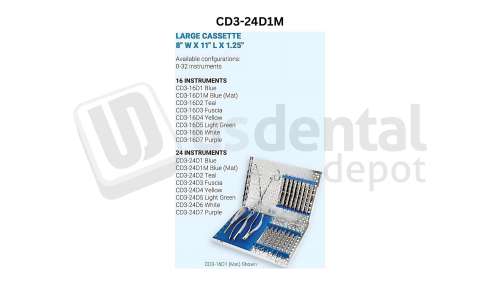 NORDENT - Cassette, Double Sided, Large, 24-instruments with Divider and Mat, BLUE - Sterlization Cassettes - # CD3-24D1M