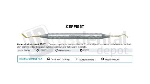 NORDENT - Composite Placement, DE, Titanium-Nitride Coated, Paddle/Acorn #55 - DuraLite® ColorRings - Restorative - # CEPFI55T