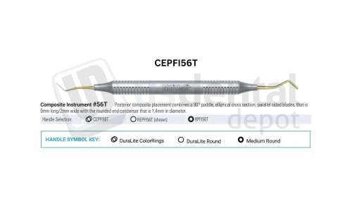 NORDENT - Composite Placement, DE, Titanium-Nitride Coated, Paddle/Condenser #56 (1.4mm) - DuraLite® ColorRings - Restorative - # CEPFI56T