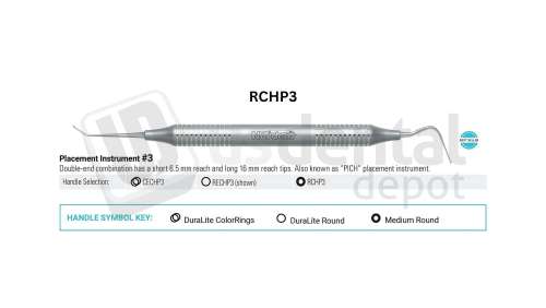 NORDENT - Calcium Hydroxide Placement, DE, #3 Short/Long (PICH), Medium Round Handle - Medium Round - Restorative - # RCHP3