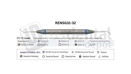 NORDENT - Xdura, Curette, DE, Goldman #31-32, DuraLite® Round Handle - DuraLite® Round - Hygiene - # RENSG31-32