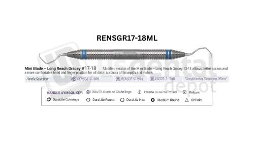 NORDENT - Xdura, Curette, DE, Gracey #17-18 Mini Blade / Long Reach, DuraLite® Round Handle - DuraLite® Round - Hygiene - # RENSGR17-18ML