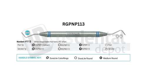 NORDENT - Gingival Cord Packer, DE, Plain, #N113 (45 Degree Offset Blades), Medium Round Handle - Medium Round - Restorative Round ends - # RGPNP113