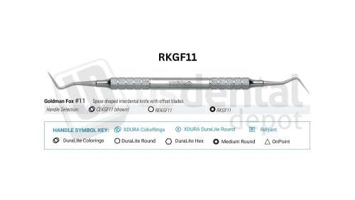 NORDENT - Periodontal Knife, DE, Goldman Fox #11, Medium Round Handle - Medium Round - Surgical - # RKGF11