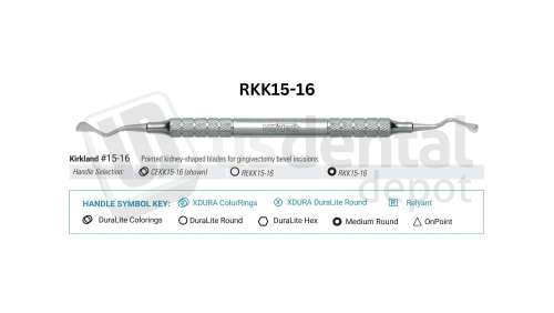 NORDENT - Periodontal Knife, DE, Kirkland #15-16, Medium Round Handle - Medium Round - Surgical - # RKK15-16