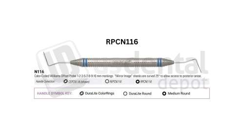 NORDENT - Probe, DE, Williams Left-Right Offset (1-2-3-5-7-8-9-10mm), Medium Round Handle - Medium Round - Diagnostic - # RPCN116