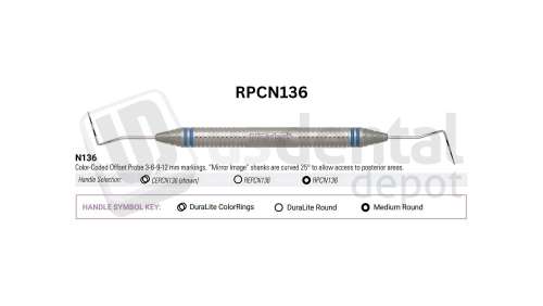 NORDENT - Probe, DE, Left-Right Offset (3-6-9-12mm), Medium Round Handle - Medium Round - Diagnostic - # RPCN136