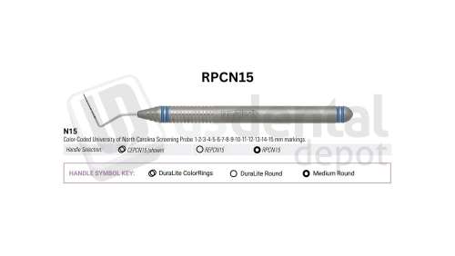 NORDENT - Probe, SE, UNC #N15 (1-15mm), Medium Round Handle - Medium Round - Diagnostic - # RPCN15