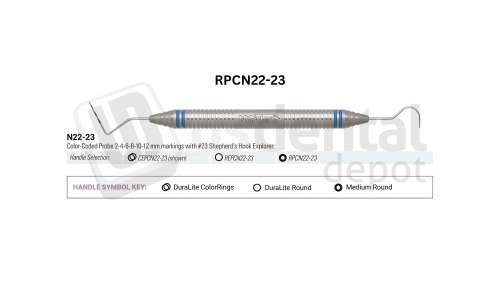 NORDENT - Expro, DE, Probe #N22 (2-4-6-8-10-12mm) - Explorer #23, Medium Round Handle - Medium Round - Diagnostic - # RPCN22-23