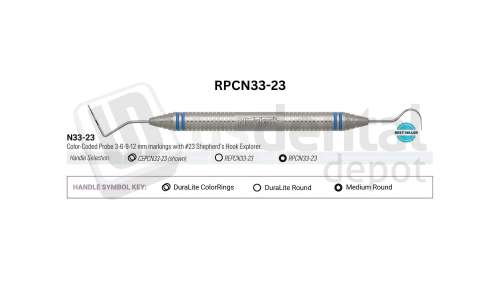 NORDENT - Expro, DE, Probe #N33 (3-6-9-12mm) - Explorer #23, Medium Round Handle - Medium Round - Diagnostic - # RPCN33-23