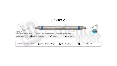 NORDENT - Expro, DE, Probe Williams (1-2-3-5-7-8-9-10mm) - Explorer #23, Medium Round Handle - Medium Round - Diagnostic - # RPCOW-23