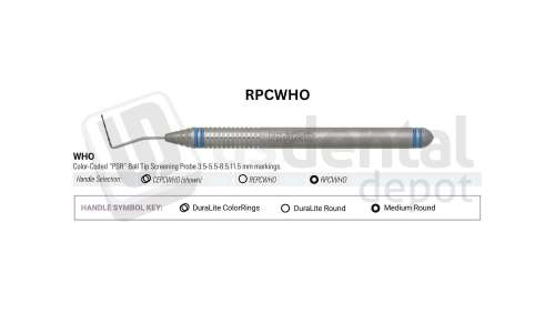 NORDENT - Probe, SE, WHO Ball Tip "PSR" (3.5-5.5-8.5-11.5mm), Medium Round Handle - Medium Round - Diagnostic - # RPCWHO