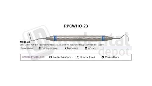 NORDENT - Expro, DE, Probe WHO Ball Tip "PSR" (3.5-5.5-8.5-11.5mm) - Explorer #23, Medium Round Handle - Medium Round - Diagnostic - # RPCWHO-23