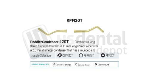 NORDENT - Composite Placement, DE, Titanium-Nitride Coated, Paddle/Condenser #20 (2.0mm), Medium Round Handle - Medium Round - Restorative - # RPFI20T