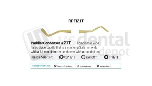 NORDENT - Composite Placement, DE, Titanium-Nitride Coated, Paddle/Condenser #21 (1.4mm), Medium Round Handle - Medium Round - Restorative - # RPFI21T