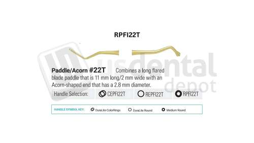 NORDENT - Composite Placement, DE, Titanium-Nitride Coated, Paddle/Acorn #22, Medium Round Handle - Medium Round - Restorative - # RPFI22T